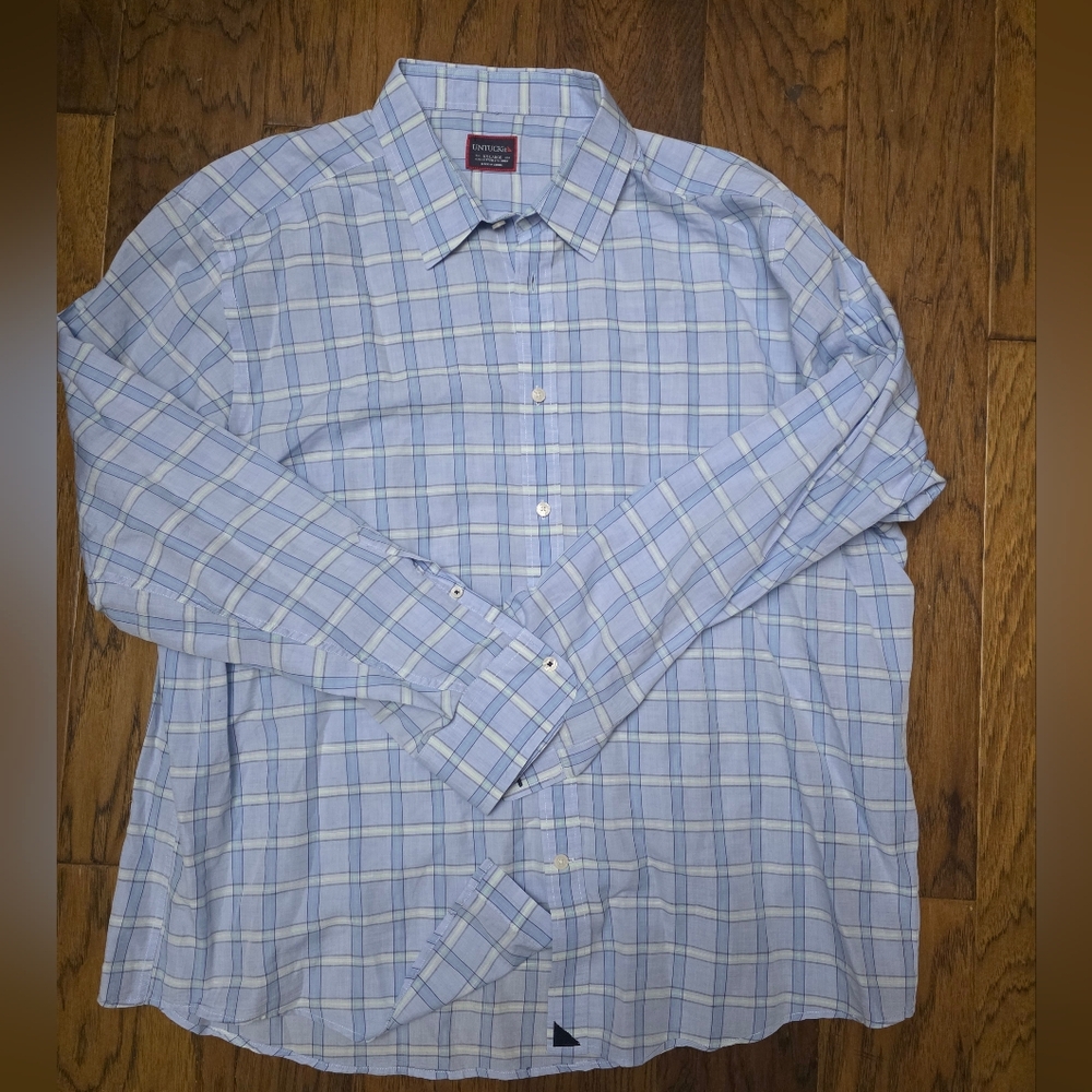 UNTUCKit Light Blue and White Plaid Shirt